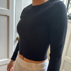 Zara Black Long Sleeve Fitted Crop T-Shirt